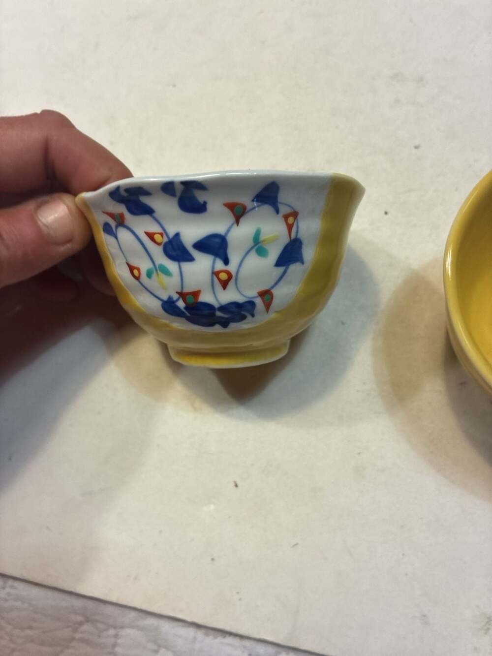 Set of 2 Japanese Porcelain Chawan Tea Bowl with Hand-Painted Floral Motif